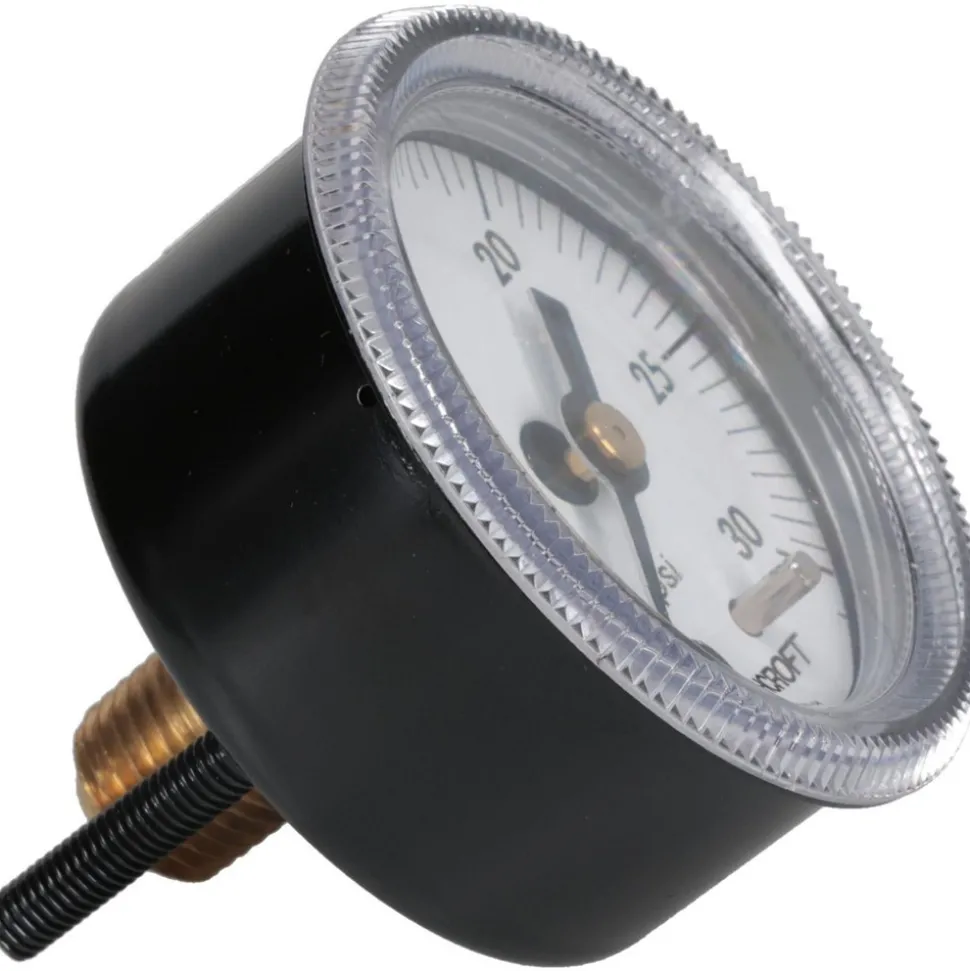 Pressure Gauge: 2" Dial, 0 to 30 psi, 1/4" Thread, NPT, Center Back Mount