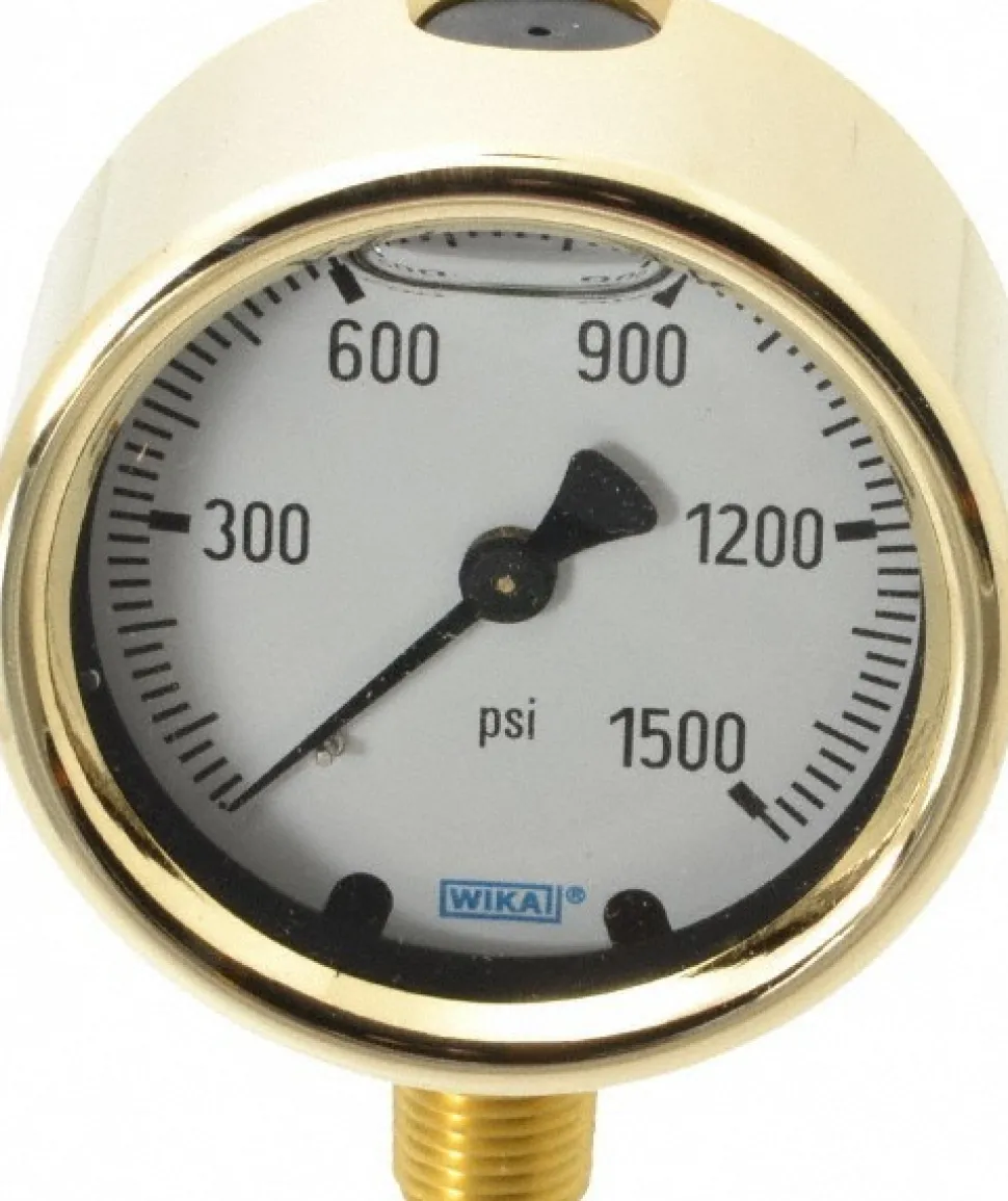 Pressure Gauge: 2-1/2" Dial, 0 to 1,500 psi, 1/4" Thread, NPT, Lower Mount