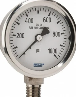 Pressure Gauge: 2-1/2" Dial, 0 to 1,000 psi, 1/4" Thread, NPT, Lower Mount