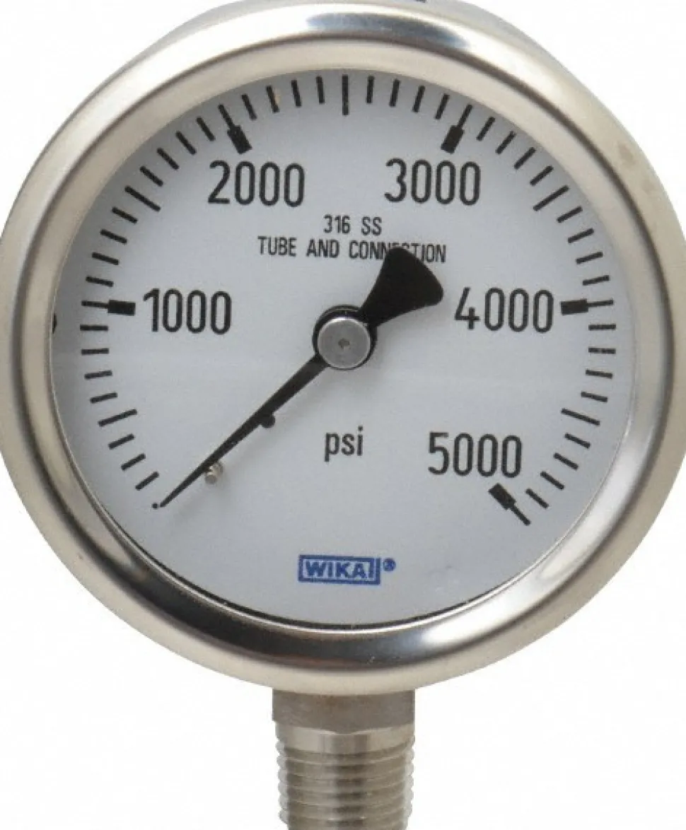 Pressure Gauge: 2-1/2" Dial, 0 to 5,000 psi, 1/4" Thread, NPT, Lower Mount