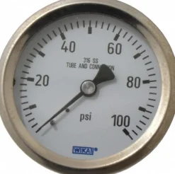 Pressure Gauge: 2-1/2" Dial, 0 to 100 psi, 1/4" Thread, NPT, Center Back Mount