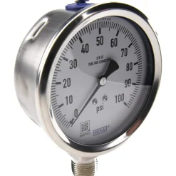 Pressure Gauge: 4" Dial, 0 to 100 psi, 1/2" Thread, NPT, Lower Mount