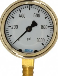 Pressure Gauge: 2-1/2" Dial, 0 to 1,000 psi, 1/4" Thread, NPT, Lower Mount