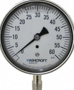 Pressure Gauge: 3-1/2" Dial, 0 to 60 psi, 1/4" Thread, NPT, Lower Mount