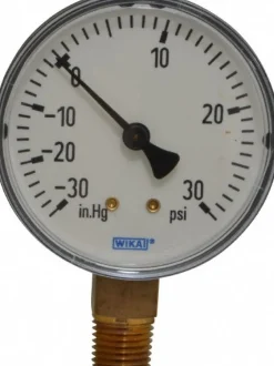 Pressure Gauge: 2-1/2" Dial, 0 to 30 psi, 1/4" Thread, NPT, Lower Mount