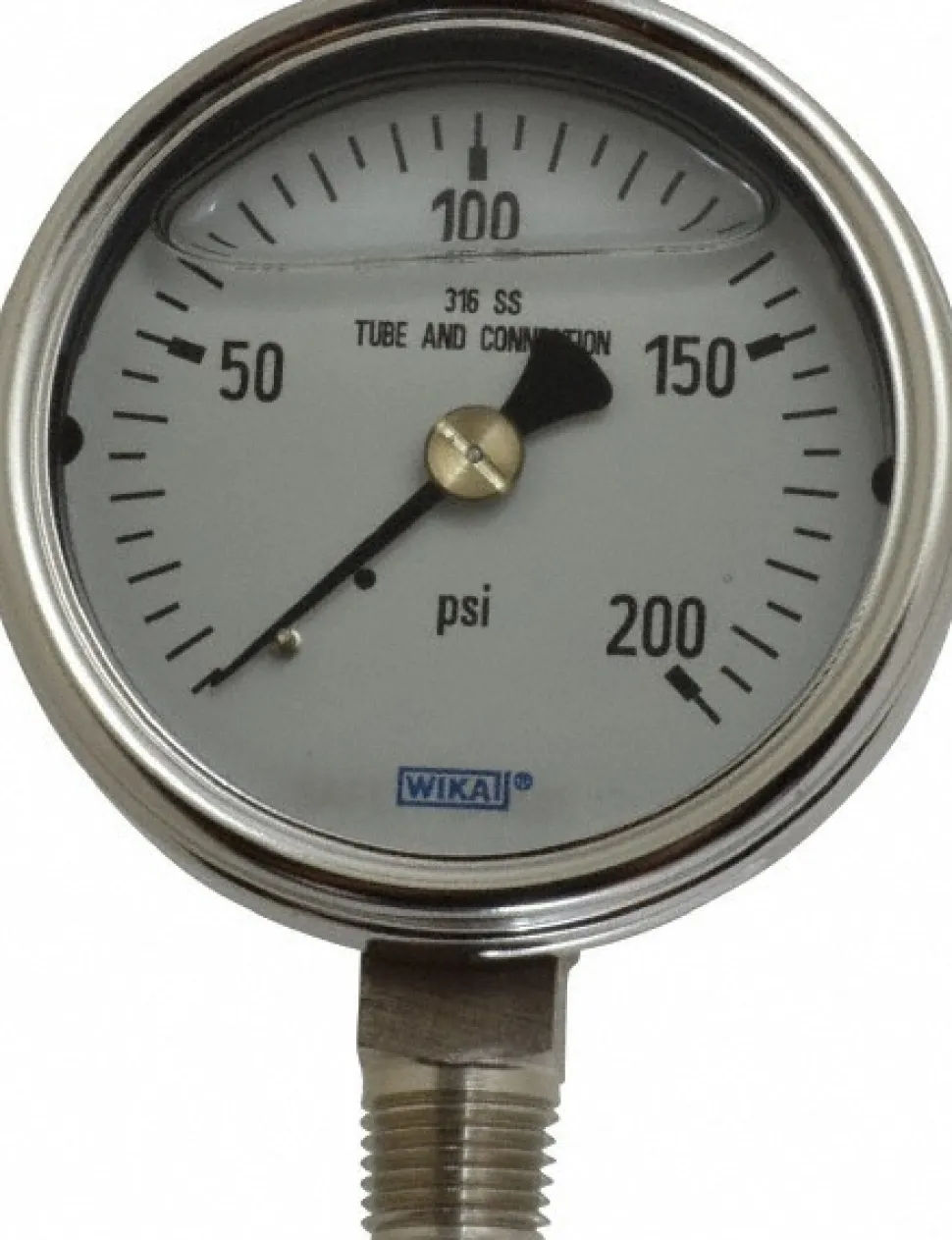 Pressure Gauge: 2-1/2" Dial, 0 to 200 psi, 1/4" Thread, NPT, Lower Mount