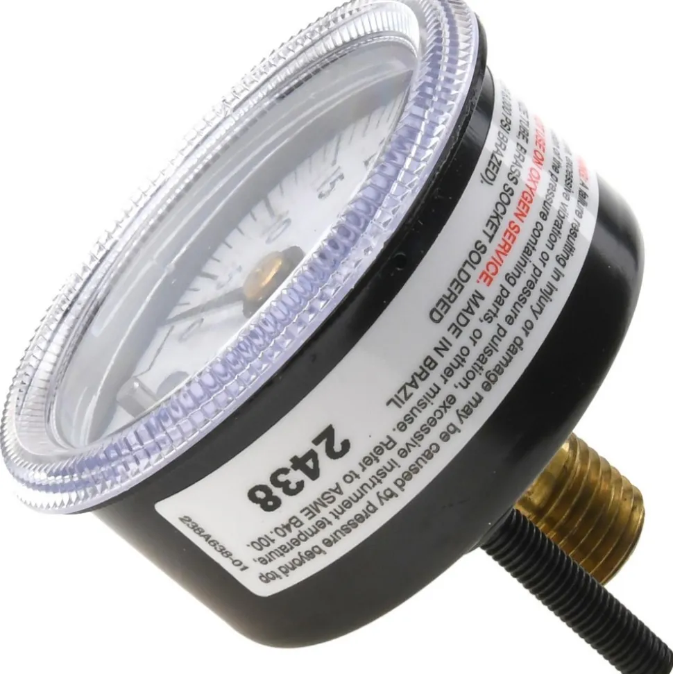 Pressure Gauge: 2" Dial, 0 to 60 psi, 1/4" Thread, NPT, Center Back Mount