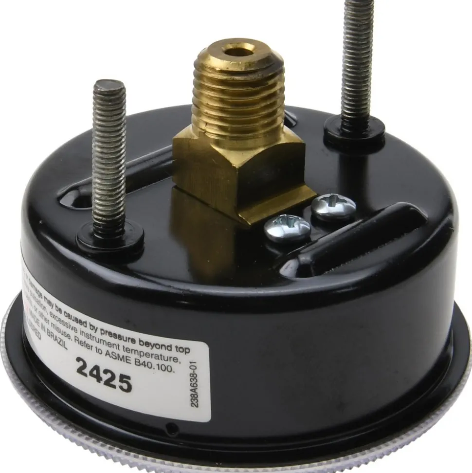Pressure Gauge: 2-1/2" Dial, 0 to 160 psi, 1/4" Thread, NPT, Center Back Mount
