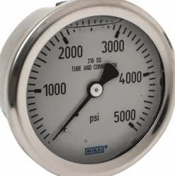 Pressure Gauge: 2-1/2" Dial, 0 to 5,000 psi, 1/4" Thread, NPT, Center Back Mount
