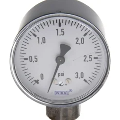 Pressure Gauge: 2-1/2" Dial, 0 to 3 psi, 1/4" Thread, NPT, Lower Mount