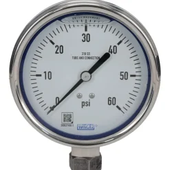 Pressure Gauge: 4" Dial, 0 to 60 psi, 1/4" Thread, NPT, Lower Mount