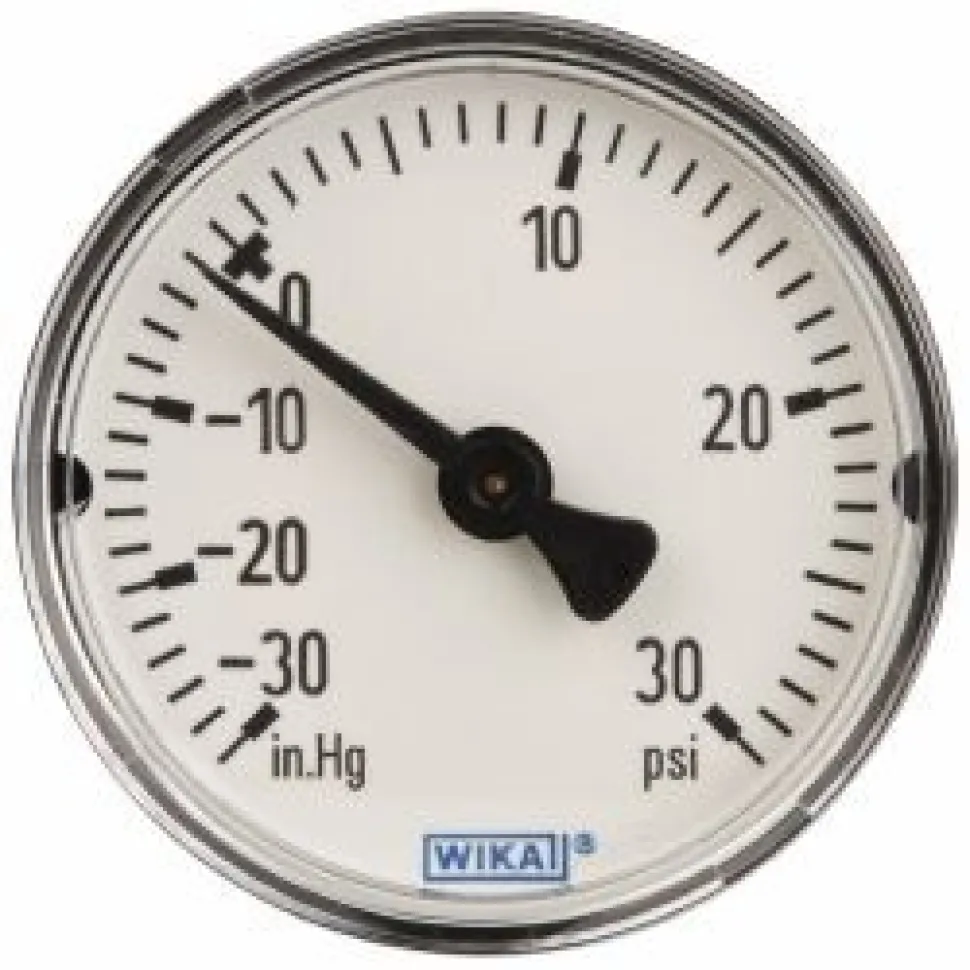 Pressure Gauge: 2" Dial, 0 to 30 psi, 1/4" Thread, NPT, Center Back Mount