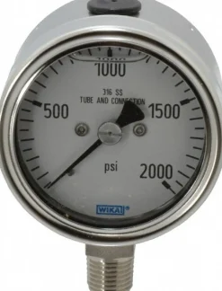 Pressure Gauge: 2-1/2" Dial, 0 to 2,000 psi, 1/4" Thread, NPT, Lower Mount
