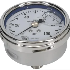 Pressure Gauge: 2-1/2" Dial, 0 to 100 psi, 1/4" Thread, NPT, Center Back Mount