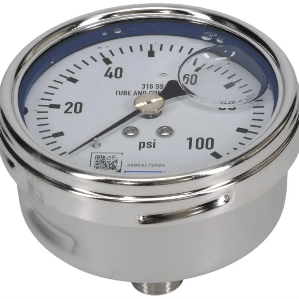 Pressure Gauge: 2-1/2" Dial, 0 to 100 psi, 1/4" Thread, NPT, Center Back Mount