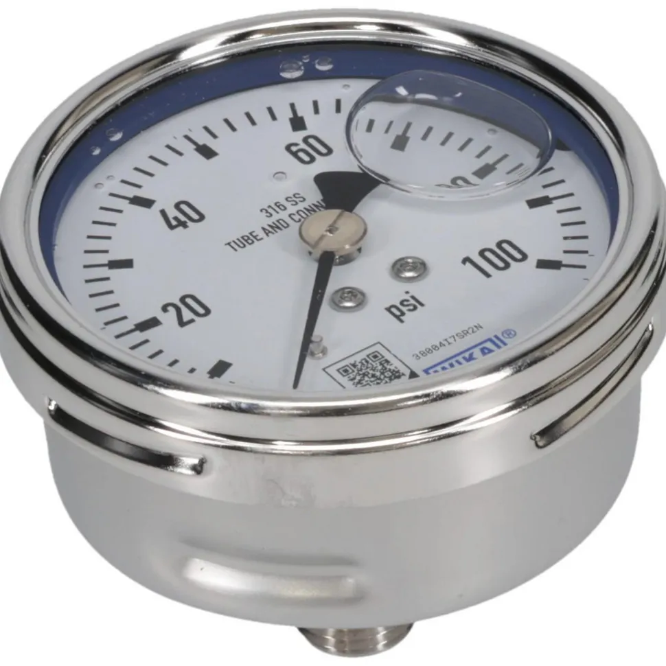 Pressure Gauge: 2-1/2" Dial, 0 to 100 psi, 1/4" Thread, NPT, Center Back Mount