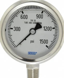 Pressure Gauge: 2-1/2" Dial, 0 to 1,500 psi, 1/4" Thread, NPT, Lower Mount