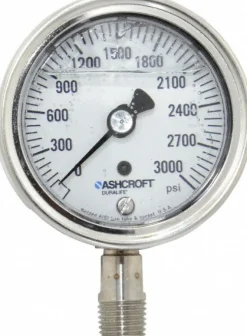 Pressure Gauge: 2-1/2" Dial, 0 to 3,000 psi, 1/4" Thread, NPT, Lower Mount