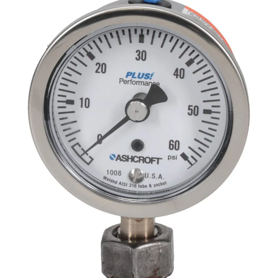 Pressure Gauge: 2-1/2" Dial, 0 to 60 psi, 1/4" Thread, Lower Mount
