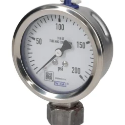 Pressure Gauge: 2-1/2" Dial, 0 to 200 psi, 1/4" Thread, NPT, Lower Mount