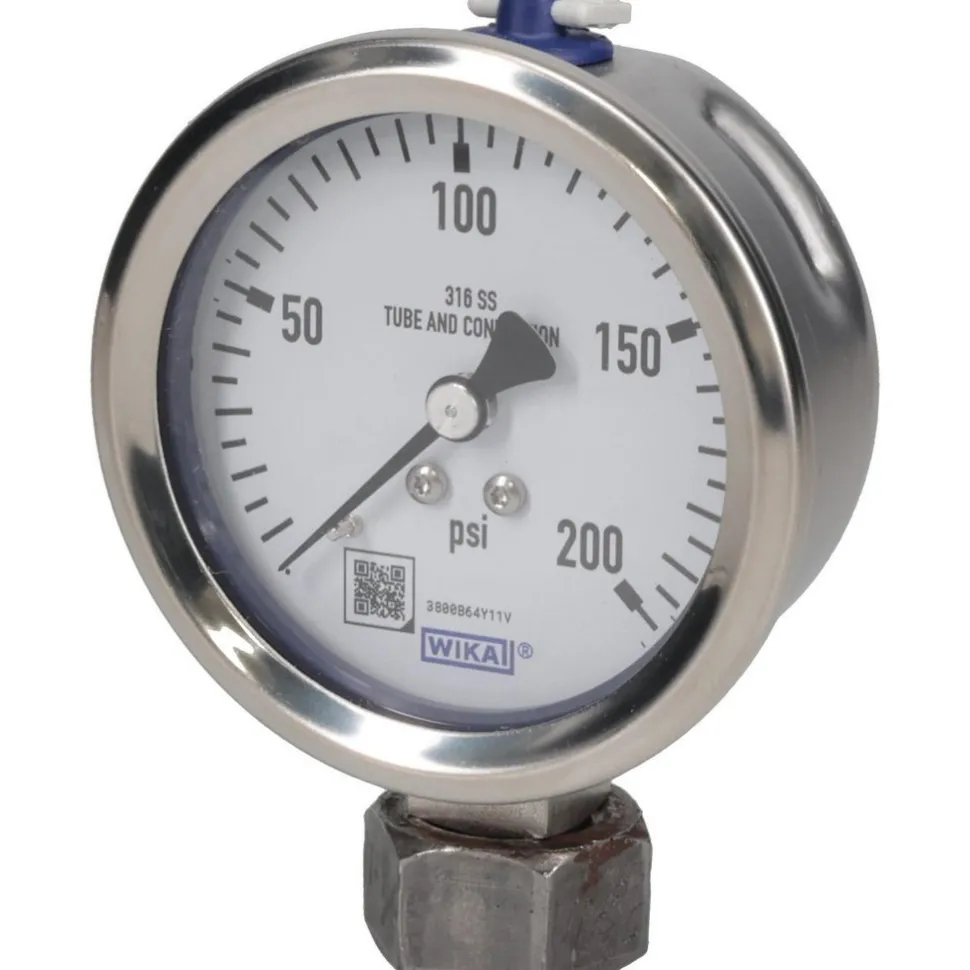 Pressure Gauge: 2-1/2" Dial, 0 to 200 psi, 1/4" Thread, NPT, Lower Mount