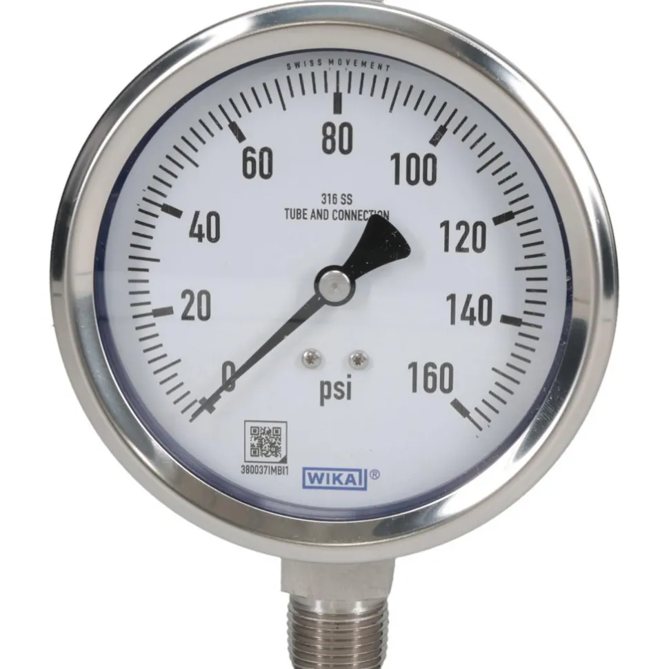Pressure Gauge: 4" Dial, 0 to 160 psi, 1/2" Thread, NPT, Lower Mount