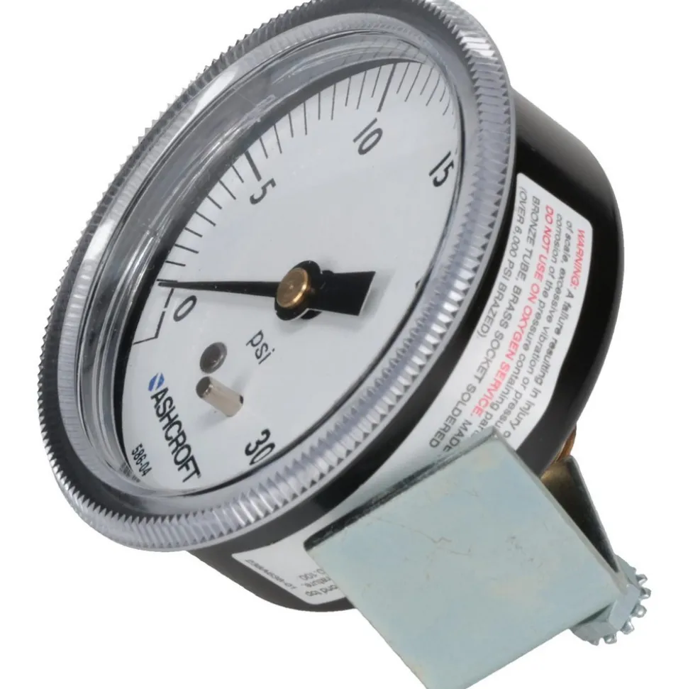 Pressure Gauge: 2-1/2" Dial, 0 to 30 psi, 1/4" Thread, NPT, Center Back Mount