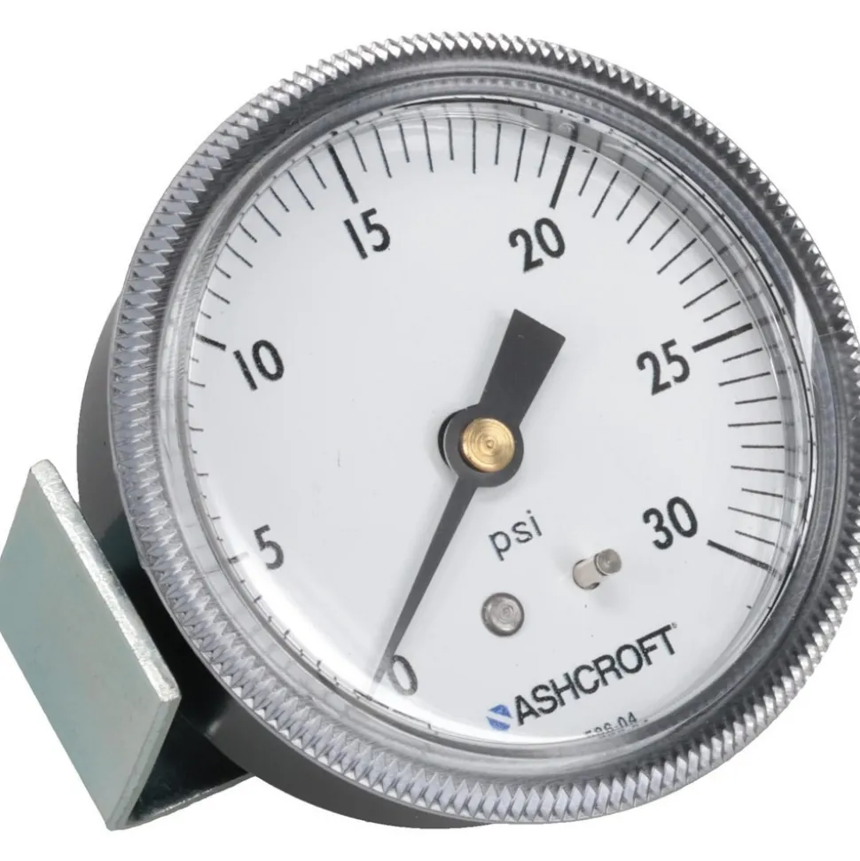 Pressure Gauge: 2-1/2" Dial, 0 to 30 psi, 1/4" Thread, NPT, Center Back Mount