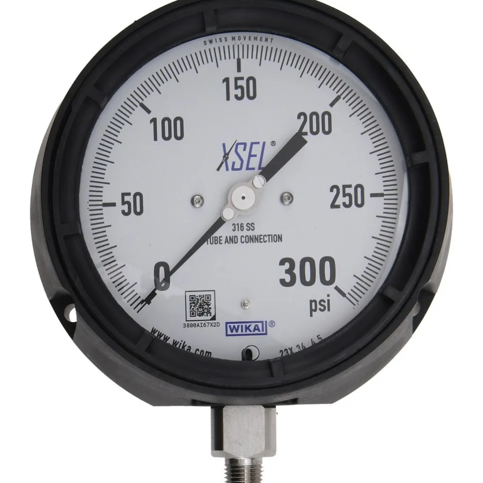 Pressure Gauge: 4-1/2" Dial, 0 to 300 psi, 1/4" Thread, NPT, Lower Mount