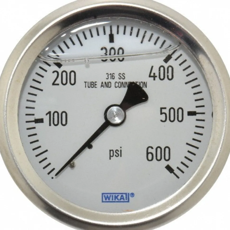 Pressure Gauge: 2-1/2" Dial, 0 to 600 psi, 1/4" Thread, NPT, Center Back Mount