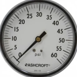 Pressure Gauge: 3-1/2" Dial, 0 to 60 psi, 1/4" Thread, NPT, Center Back Mount