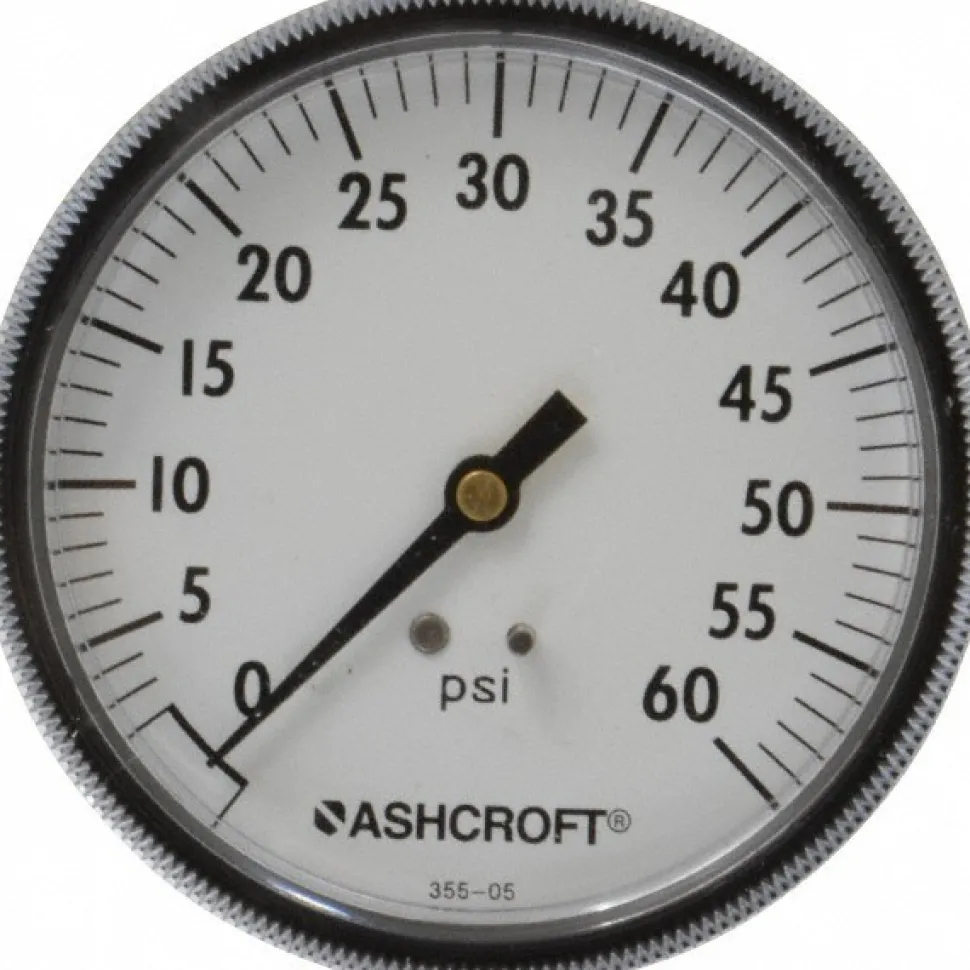 Pressure Gauge: 3-1/2" Dial, 0 to 60 psi, 1/4" Thread, NPT, Center Back Mount