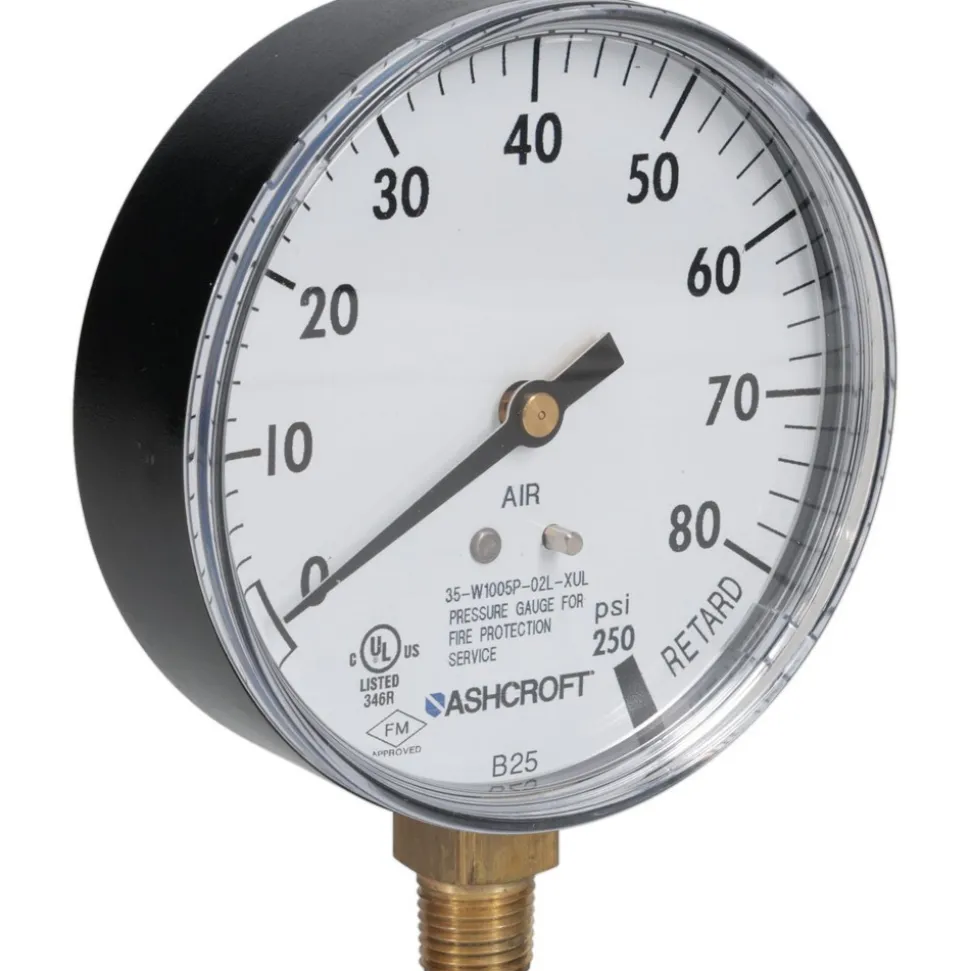 Pressure Gauge: 3-1/2" Dial, 0 to 100 psi, 1/4" Thread, NPT, Lower Mount