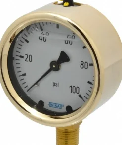 Pressure Gauge: 2-1/2" Dial, 0 to 100 psi, 1/4" Thread, NPT, Lower Mount