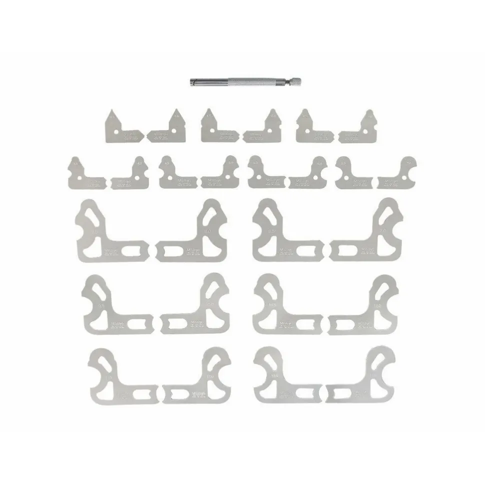 Radius Gage Set: Stainless Steel, 0.01 to 0.5" Radius, 26 pc