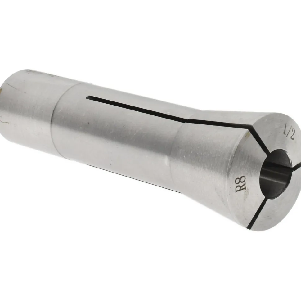 R8 Collet: 1/2", 0.0007" TIR, Round, 7/16-20 Drawbar Thread