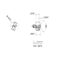 Replaceable Drill Tip: ICP-0874 IC908, 0.8747" Dia, 22.22 mm Dia, 140 deg Point