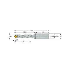 Replaceable-Tip Drill: 0.669 to 0.705" Dia, 3.47" Max Depth, 3/4" Flatted Shank