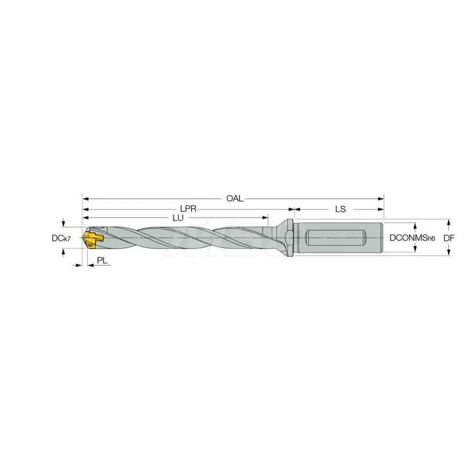 Replaceable-Tip Drill: 0.315 to 0.35" Dia, 2.52" Max Depth, 1/2" Weldon Flat Shank