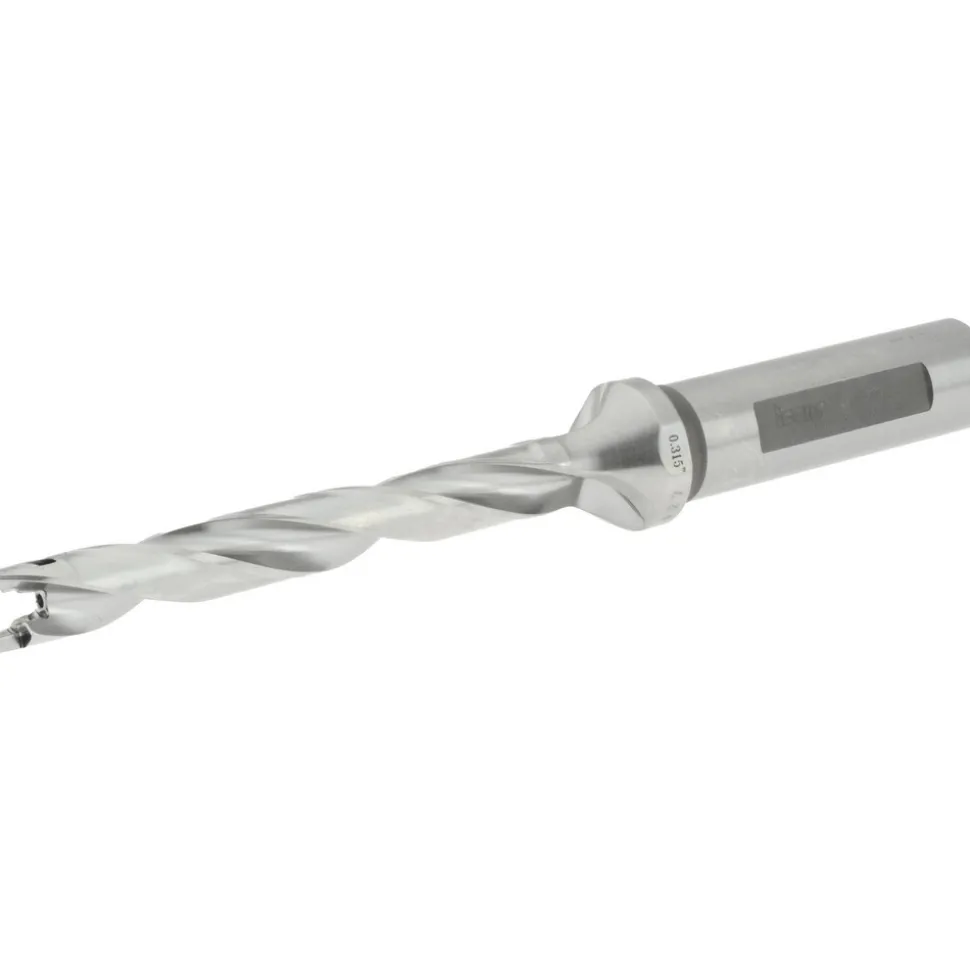 Replaceable-Tip Drill: 0.315 to 0.35" Dia, 2.52" Max Depth, 1/2" Weldon Flat Shank