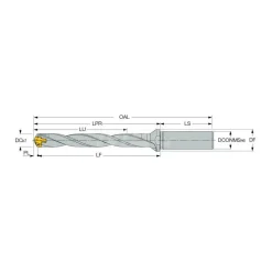 Replaceable-Tip Drill: 0.512 to 0.547" Dia, 4.09" Max Depth, 5/8" Straight-Cylindrical Shank