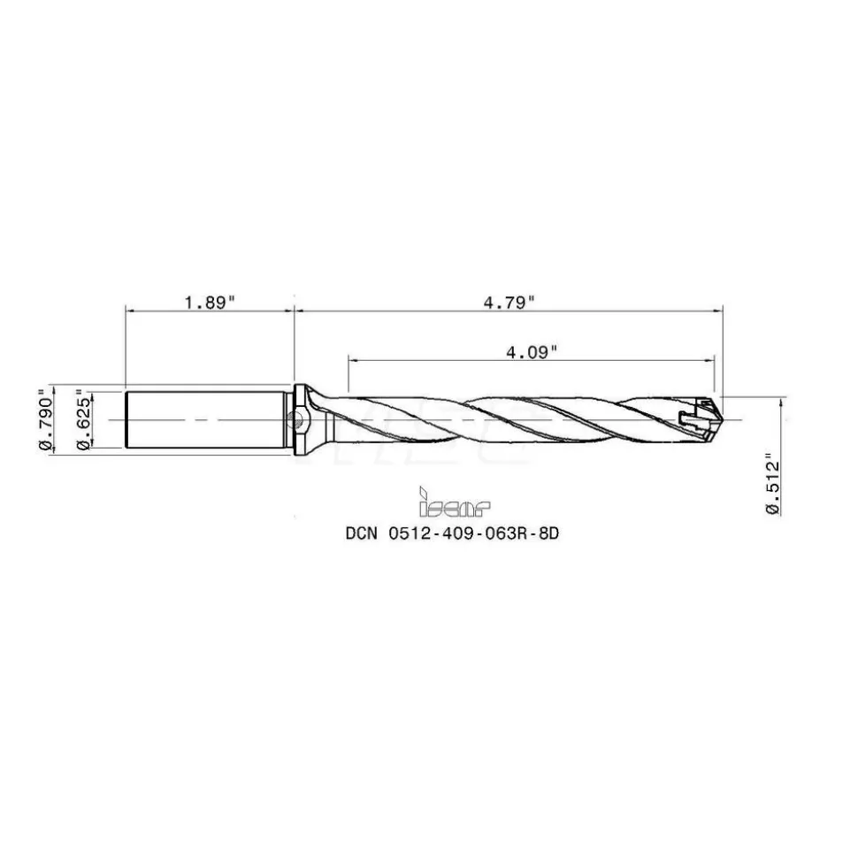 Replaceable-Tip Drill: 0.512 to 0.547" Dia, 4.09" Max Depth, 5/8" Straight-Cylindrical Shank