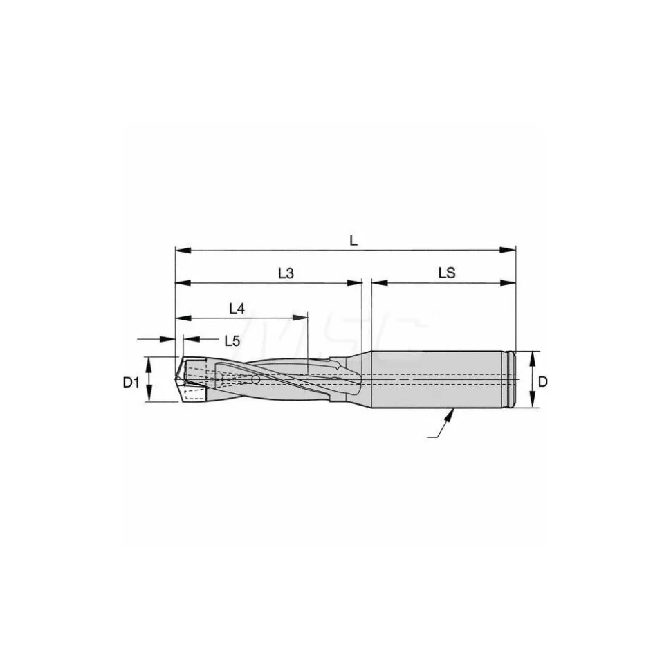 Replaceable-Tip Drill: 22.23 to 22.73 mm Dia, 66.68 mm Max Depth, 25.4 mm Straight-Cylindrical Shank