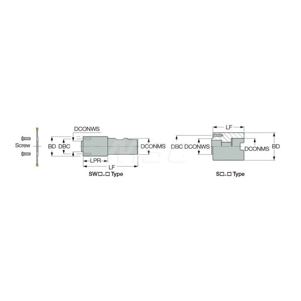 Replaceable Tip Milling Shank: Series Self-Grip, 1.18" Projection, 1-1/4" Drive Shank