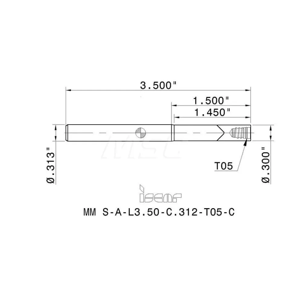 Replaceable Tip Milling Shank: Series Multimaster, 1-1/2" Projection, 0.312" 90 ° Stepped Shank