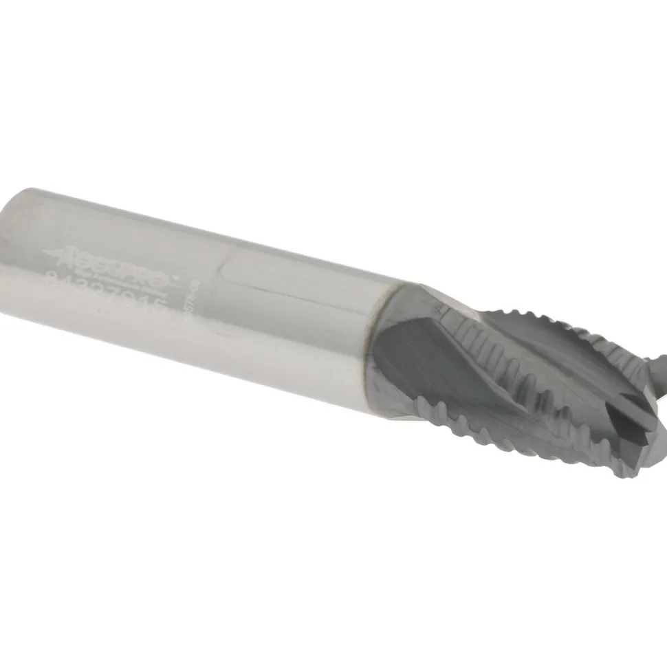 Roughing End Mill: 3/8" Dia, 4 Flute, Fine Pitch, Single End, Solid Carbide