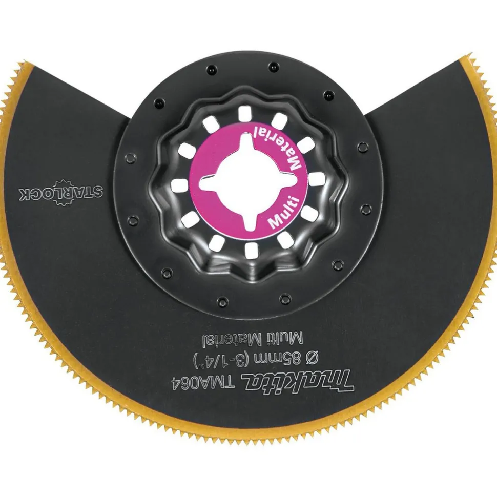 Scroll Saw Blades: For Use With: General Purpose, Wood, Plywood, OSB; Description: Starlock Oscillating Multi‑Tool 3‑1/4" Bi‑Metal Round Segmented Saw Blade with Titanium Tooth Coating; Color: Black; Turntable Diameter: 1