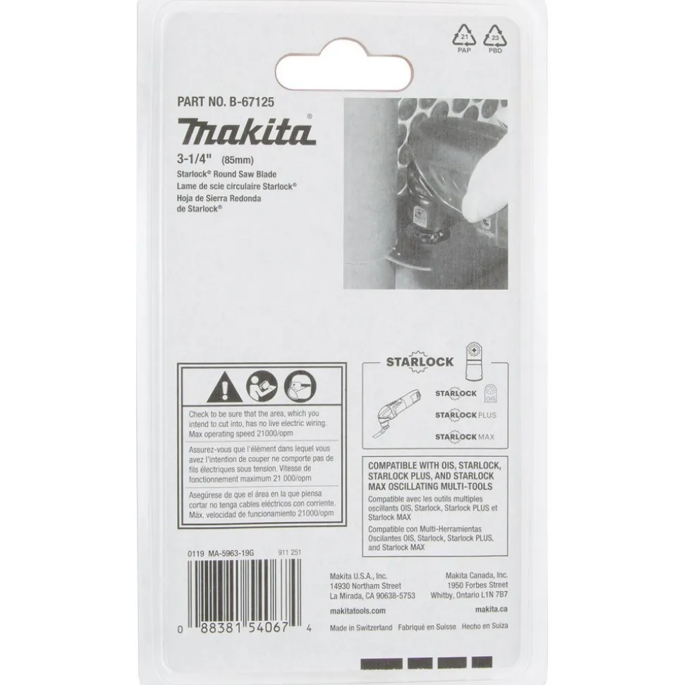 Scroll Saw Blades: For Use With: General Purpose, Wood, Plywood, OSB; Description: Starlock Oscillating Multi‑Tool 3‑1/4" Bi‑Metal Round Segmented Saw Blade with Titanium Tooth Coating; Color: Black; Turntable Diameter: 1