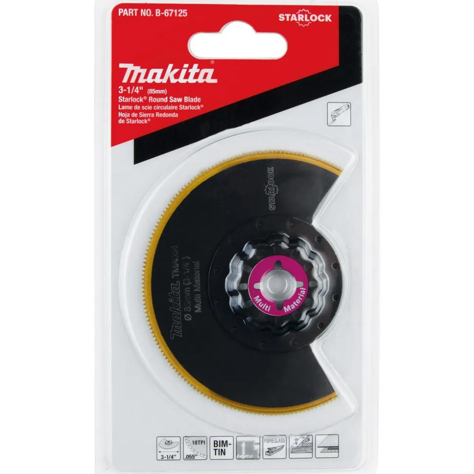 Scroll Saw Blades: For Use With: General Purpose, Wood, Plywood, OSB; Description: Starlock Oscillating Multi‑Tool 3‑1/4" Bi‑Metal Round Segmented Saw Blade with Titanium Tooth Coating; Color: Black; Turntable Diameter: 1