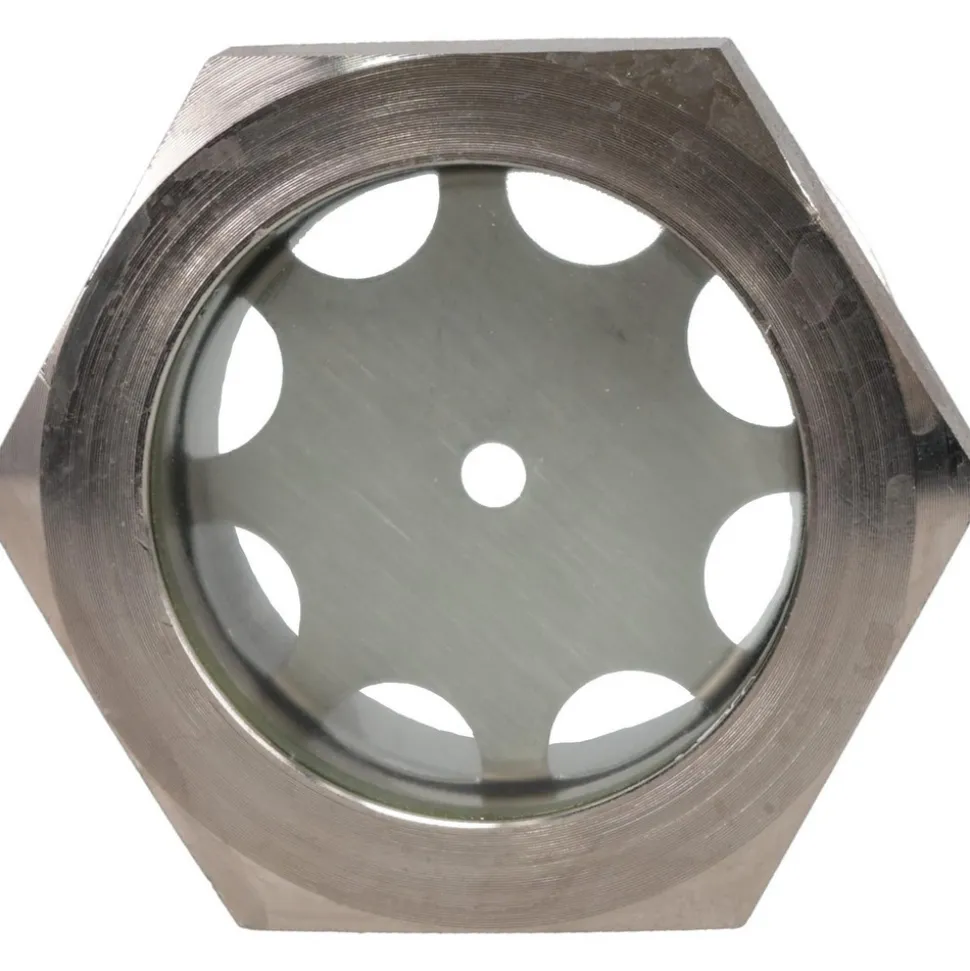 1-7/8" Sight Dia, 2" Thread, 1.69" OAL, Low Pressure Pipe Thread Lube Sight, Open View Sight Glass & Flow Sight